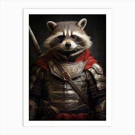 Vintage Portrait Of A Tanezumi Raccoon Dressed As A Knight 2 Art Print