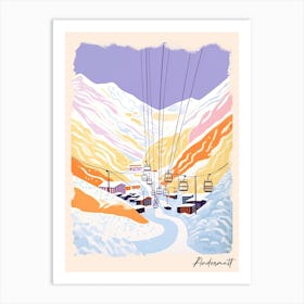 Poster Of Andermatt   Switzerland, Ski Resort Pastel Colours Illustration 0 Art Print
