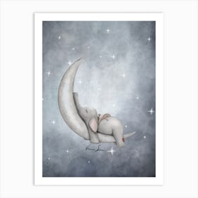 Good Night Elephant On The Moon Art Print