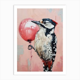 Cute Woodpecker With Balloon Art Print