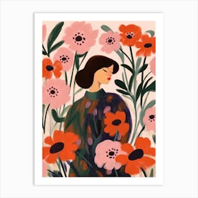 Woman With Autumnal Flowers Anemone 2 Art Print