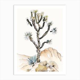 Joshua Tree In Mountain Foothill Minimilist Watercolour  (4) Art Print