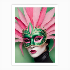 A Woman In A Carnival Mask, Pink And Black (38) Art Print