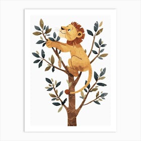 African Lion Climbing A Tree Clipart 4 Art Print