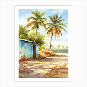 Watercolor Of A Hut On The Beach Art Print