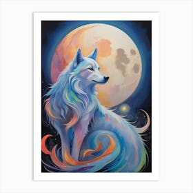 Elegant Wolf In The Moonlight Art Print