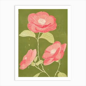 Pink & Green Camellia 1 Art Print