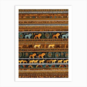 African Quilting Inspired Art of Lion Folk Art, Poetic Colors, 1229 Art Print