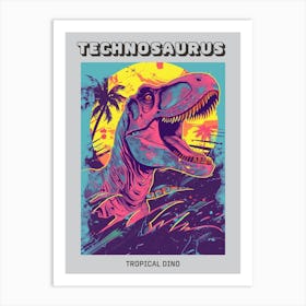 Neon Graphic Palm Tree Dinosaur Portrait Poster Art Print