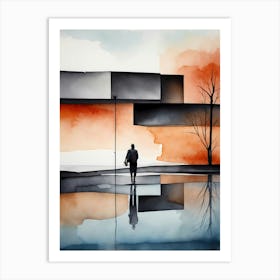 Man Walking In The Rain Art Print