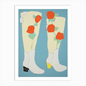 A Painting Of Cowboy Boots With Red Flowers, Pop Art Style 4 Art Print