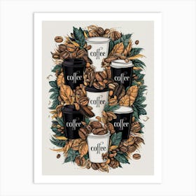 Coffee Cups And Leaves Art Print