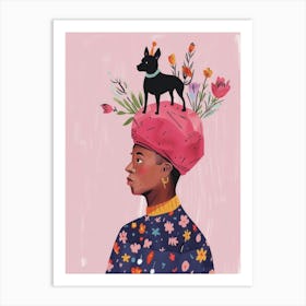 Black Woman With Dog On Her Head Art Print