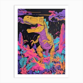 Dinosaur Teal Lilac Cityscape Jurassic Illustration Art Print