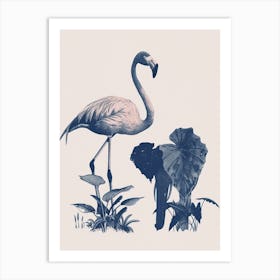 Andean Flamingo And Alocasia Elephant Ear Minimalist Illustration 3 Art Print