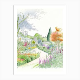 Giverny Gardens, France Vintage Pencil Drawing Art Print