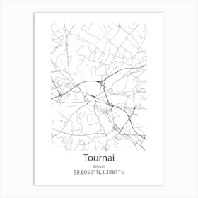 Tournai,Belgium Minimalist Map Art Print