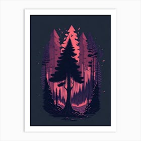 A Fantasy Forest At Night In Red Theme 7 Art Print