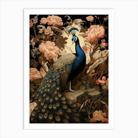 Dark And Moody Botanical Peacock 1 Art Print