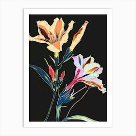 Neon Flowers On Black Lisianthus 3 Art Print