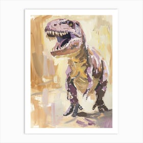 Lilac & Beige Rawring Dinosaur Art Print