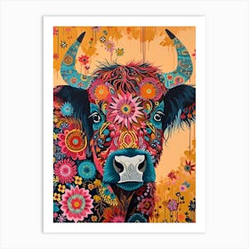 Kitsch Colourful Hairy Cow 2 Art Print