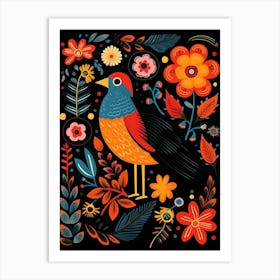 Folk Bird Illustration Cowbird 2 Art Print