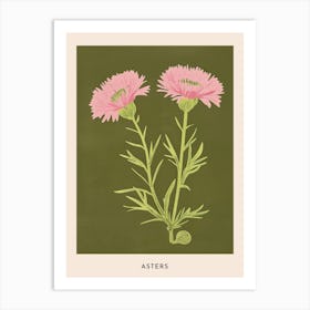 Pink & Green Asters 4 Flower Poster Art Print