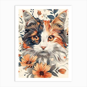 Cat With Flowers 10 Art Print