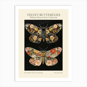 Velvet Butterflies Collection Butterfly Night Symphony William Morris Style 1 Art Print