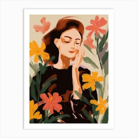 Woman With Autumnal Flowers Snapdragon Art Print