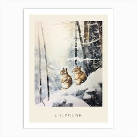 Winter Watercolour Chipmunk 2 Poster Art Print