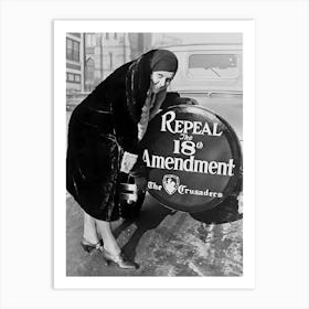 Prohibition, Repeal 18th Amendment, Woman Protester, Black and White Old Photo, Vintage Bar Cart Decor Art Print