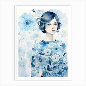 Blue Flower Girl Art Print