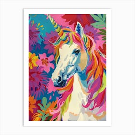 Rainbow Unicorn Floral Leaf Portrait Art Print