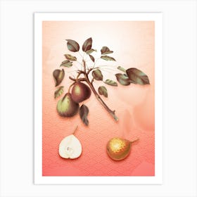 Pear Vintage Botanical in Peach Fuzz Seigaiha Wave Pattern n.0204 Art Print