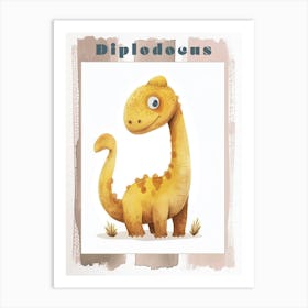 Cute Cartoon Diplodocus Watercolour Poster Art Print