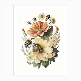 Flower With Bees 4 Vintage Art Print