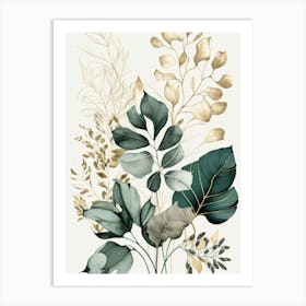 Gold And Green Leaves Art Print