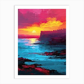 Sunset Over The Sea | Pixel Minimalism Art Series Art Print