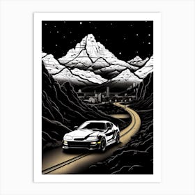Toyota Supra Snowy Mountain Drawing 4 Art Print