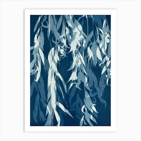 Blue willow tree leaf cyanotype print Art Print