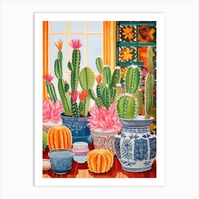 Cactus Painting Maximalist Still Life Turks Head Cactus 2 Art Print