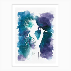 Singer In Blue Watercolor Painting Art Print