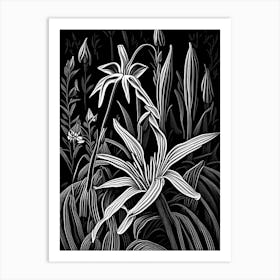 Trout Lily Wildflower Linocut 2 Art Print