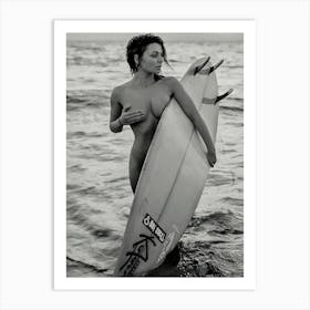 Naked Woman Surfboard Vintage Surf Teen Girl Bathroom Art Print