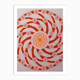 Geometric Glyph Circle Array in Tomato Red n.0074 Art Print