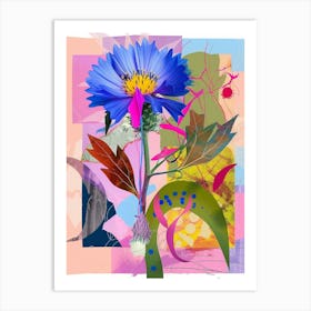 Cornflower (Bachelor S Button) 1 Neon Flower Collage Art Print