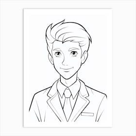 Person In Suit With Tie Colouring Book Style 1 Art Print