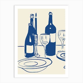 Table Setting With Wine Glasses Art Print